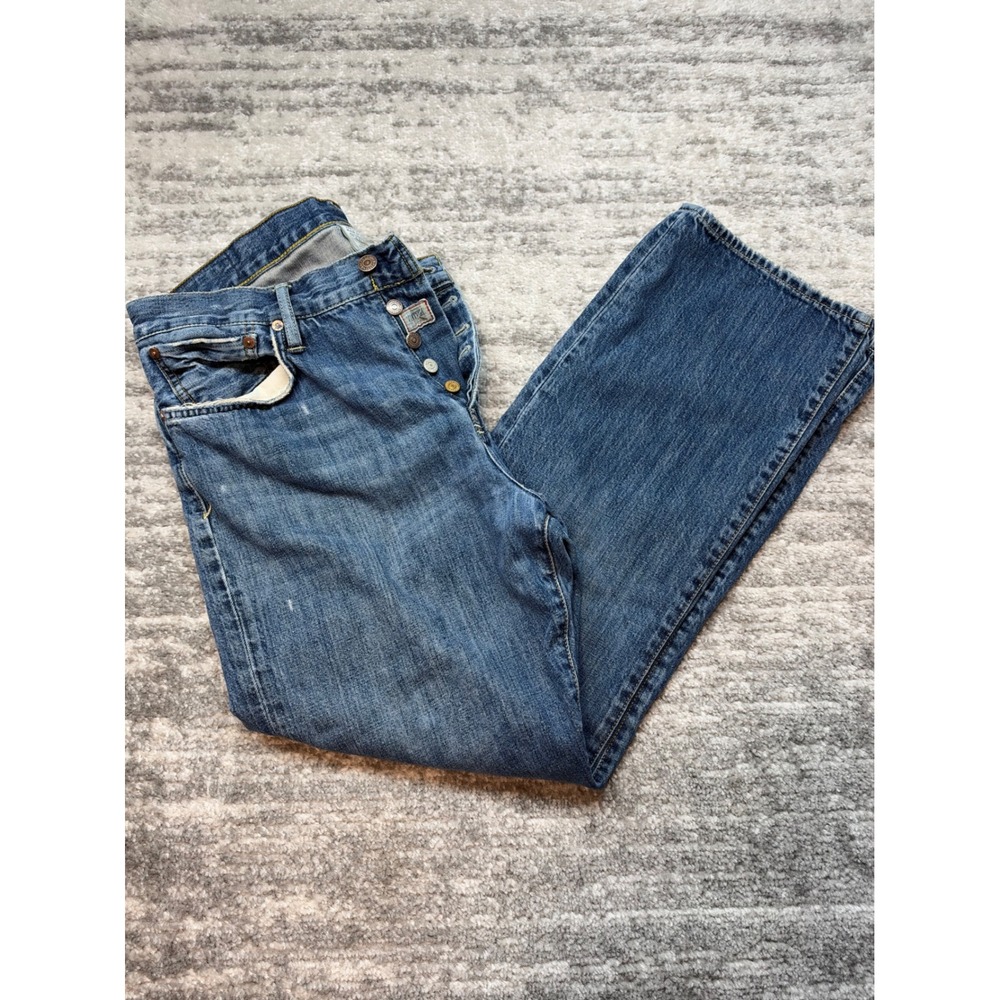Polo Ralph Lauren Jeans Men 33x30 Blue Distressed Straight Leg Button Fly Denim